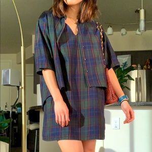 Zara green and red tartan two in one dress